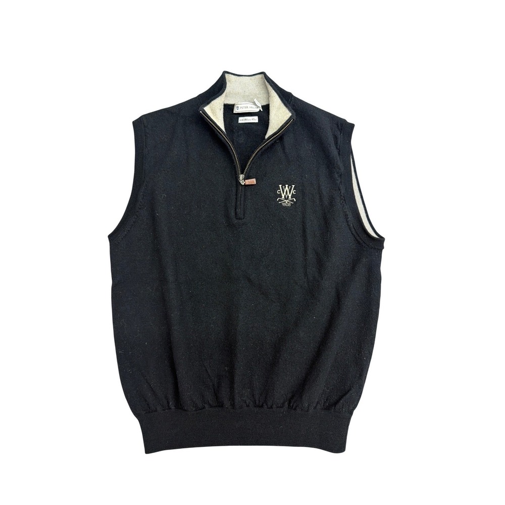 Peter Millar Mens Black 100% Merino Wool Quarter Zip Sweater Vest CWC 1908 Large